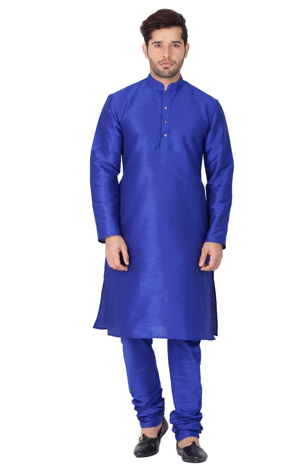 Men's Blue Cotton Silk Blend Kurta and Pyjama Set - Vastramay