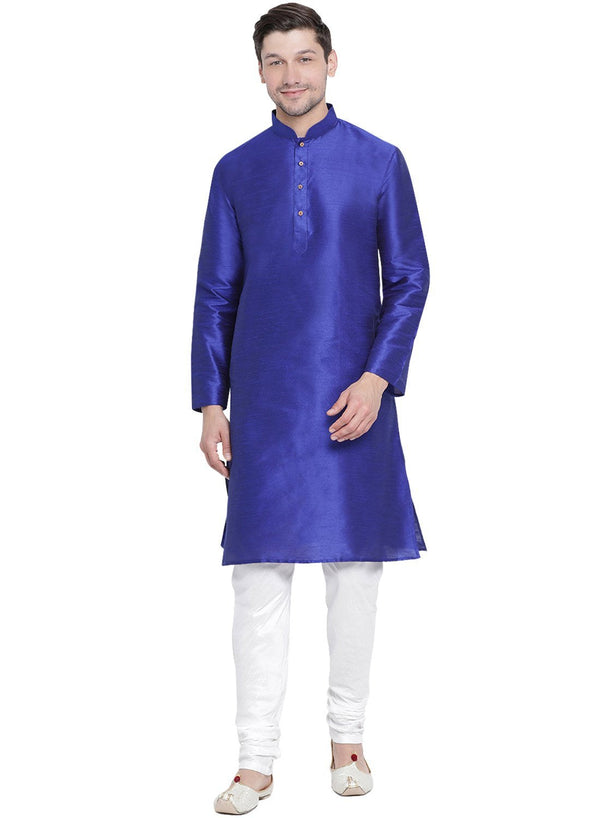 Men's Blue Silk Blend Kurta and Pyjama Set - Vastramay