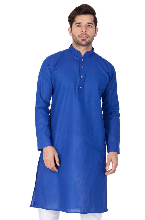 Men's Blue Cotton Linen Blend Kurta - Vastramay