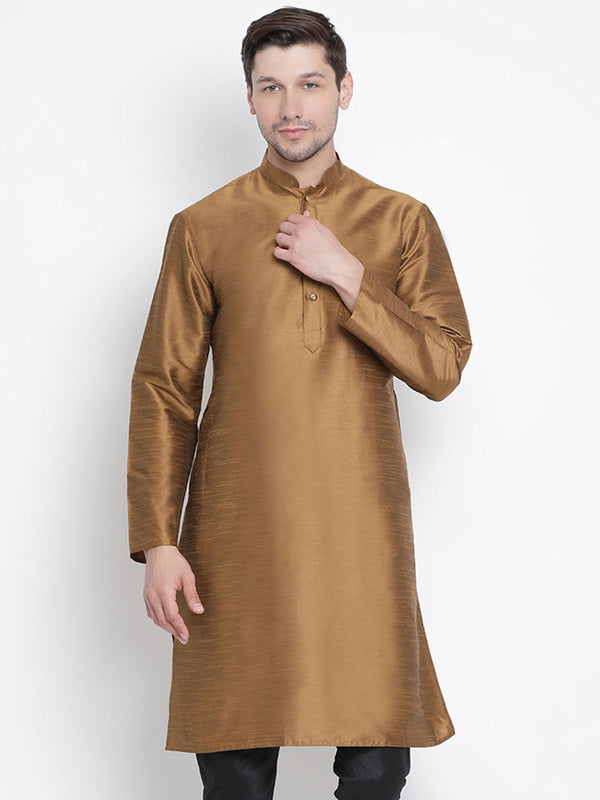 Jashvi Men's Brown Cotton Silk Blend Kurta