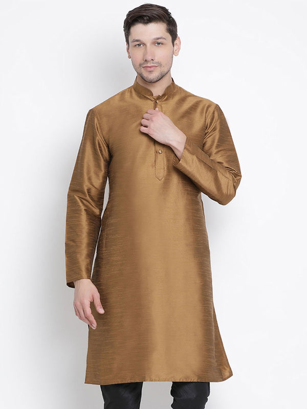 Men's Brown Cotton Silk Blend Kurta - Vastramay