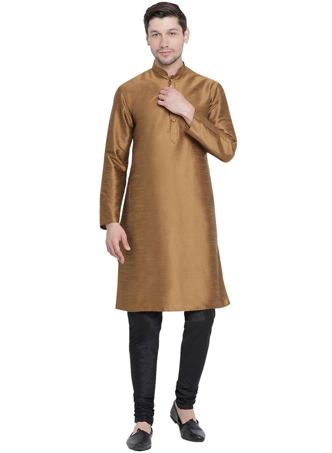 Men's Brown Cotton Silk Blend Kurta and Pyjama Set