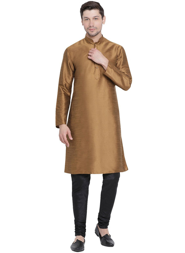 Men's Brown Cotton Silk Blend Kurta and Pyjama Set - Vastramay