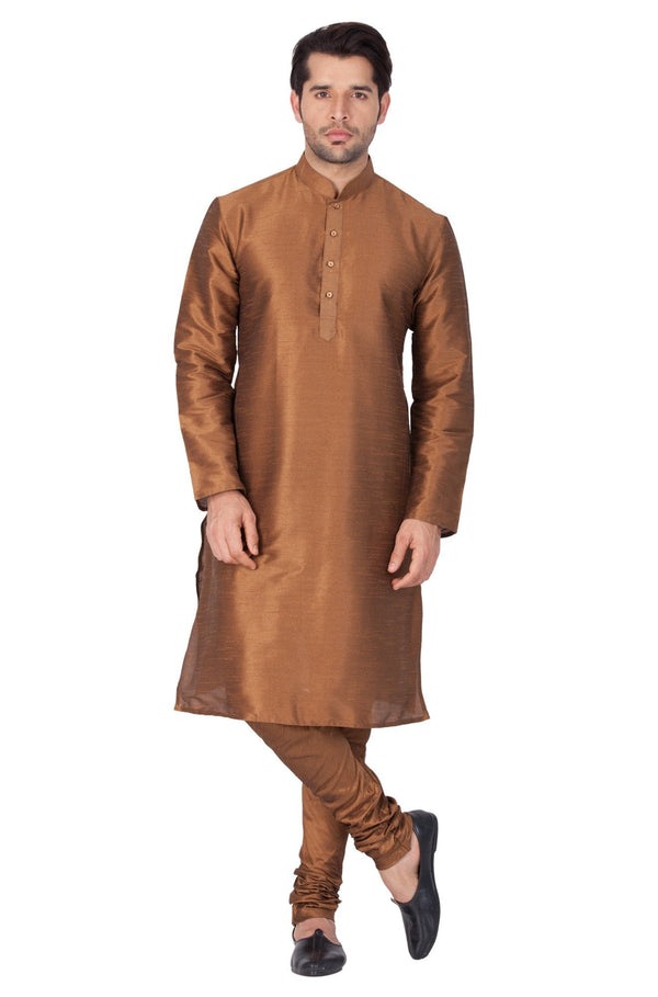 Men's Brown Cotton Silk Blend Kurta and Pyjama Set - Vastramay