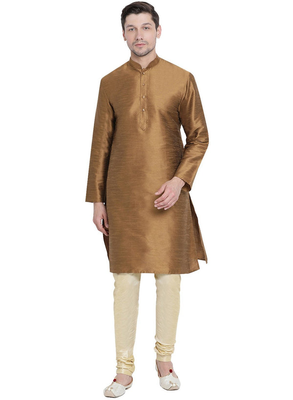 Men's Brown Cotton Silk Blend Kurta and Pyjama Set - Vastramay