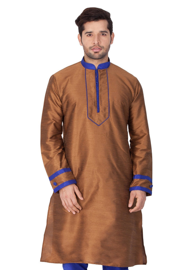 Men's Brown Cotton Silk Blend Kurta - Vastramay