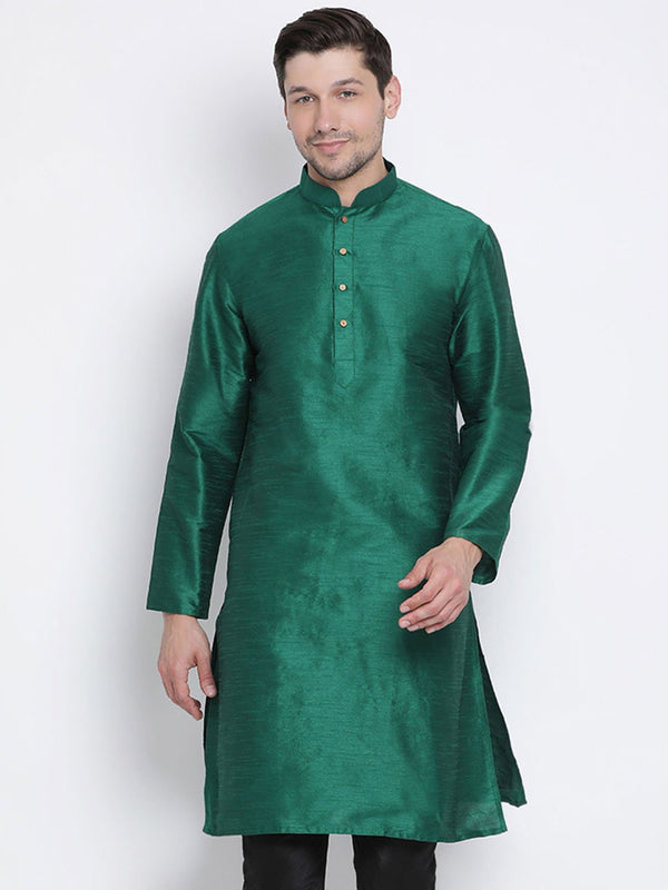 Men's Green Cotton Silk Blend Kurta - Vastramay