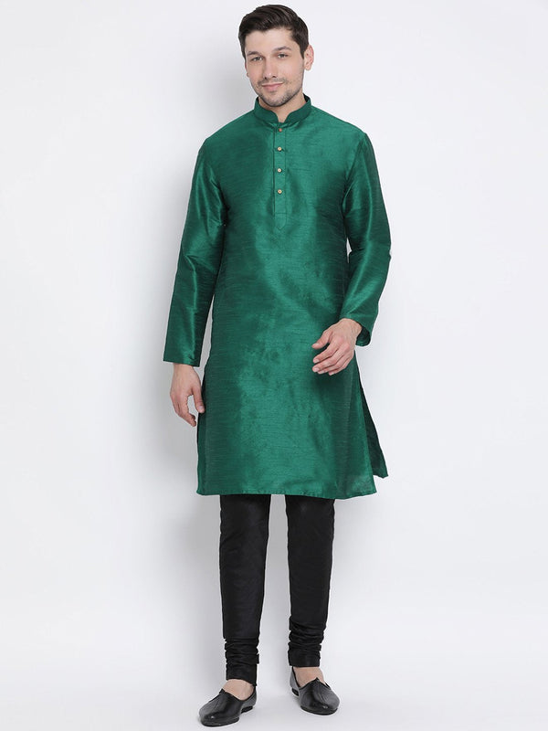 Men's Green Cotton Silk Blend Kurta and Pyjama Set - Vastramay