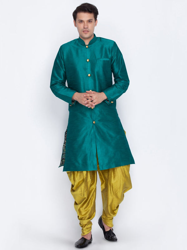 Men's Green Cotton Silk Blend Sherwani Set - Vastramay