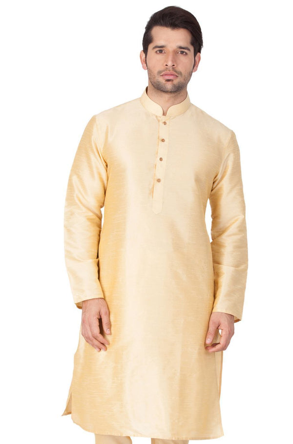 Men's Gold Cotton Silk Blend Kurta - Vastramay