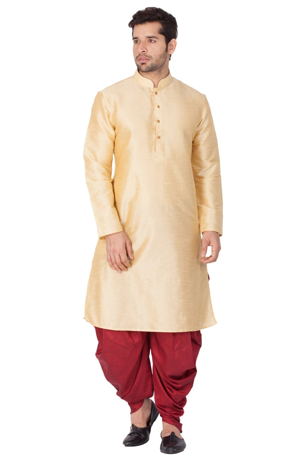 Jashvi Men's Gold Cotton Silk Blend Kurta and Dhoti Pant Set