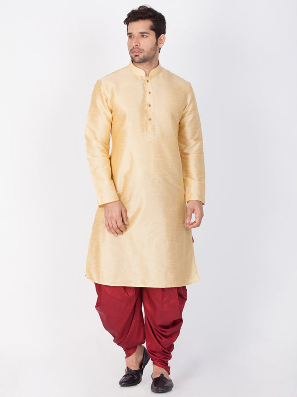 Men's Gold Cotton Silk Blend Kurta and Dhoti Pant Set - Vastramay