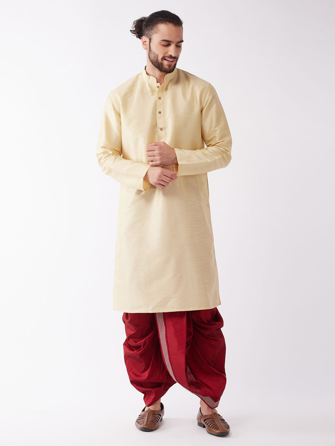 Men's Solid Kurta And Embroidered Traditional Dhoti Set - Vastramay