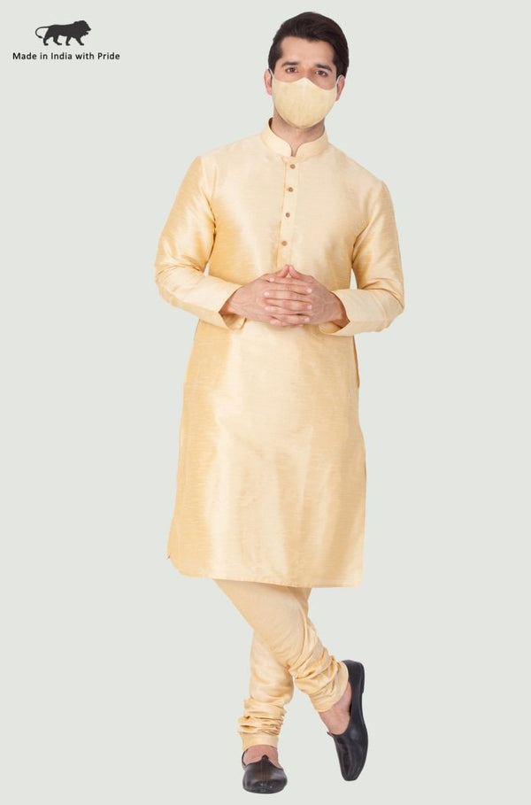 Men's Gold Cotton Silk Blend Kurta and Pyjama Set - Vastramay