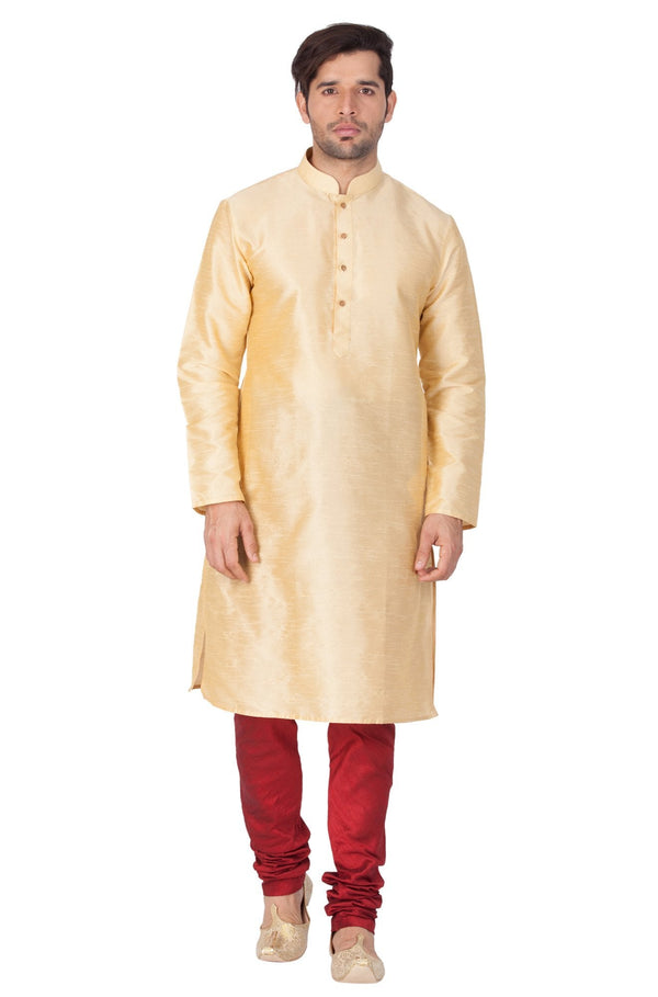 Men's Gold Cotton Silk Blend Kurta and Pyjama Set - Vastramay