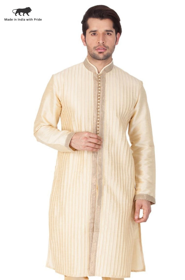 Men's Gold Cotton Silk Blend Kurta