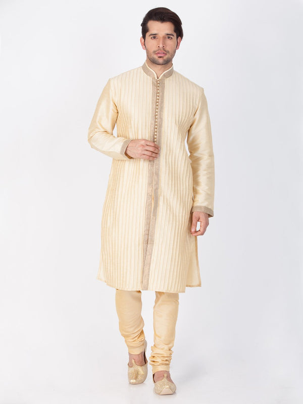 Men's Gold Cotton Silk Blend Kurta and Pyjama Set - Vastramay