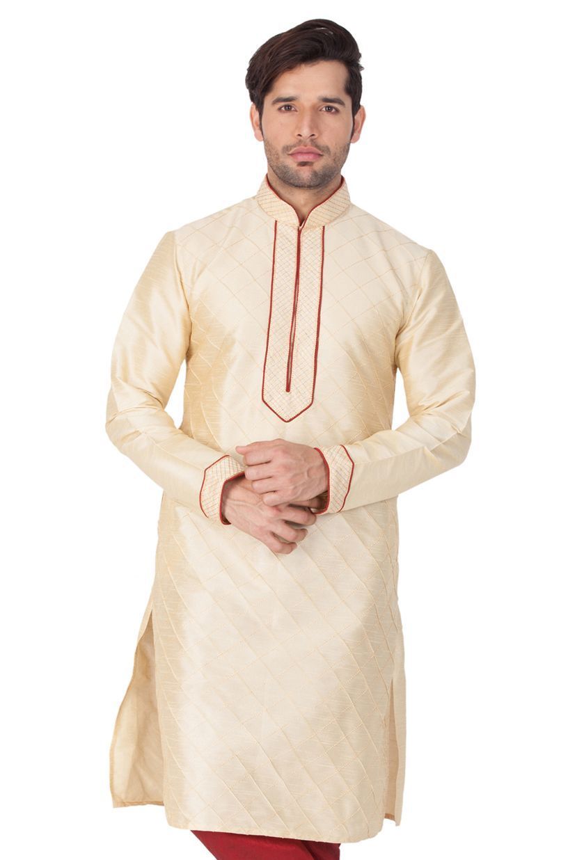 Men's Gold Cotton Silk Blend Kurta