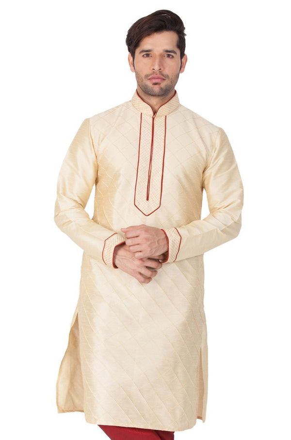 Men's Gold Cotton Silk Blend Kurta - Vastramay