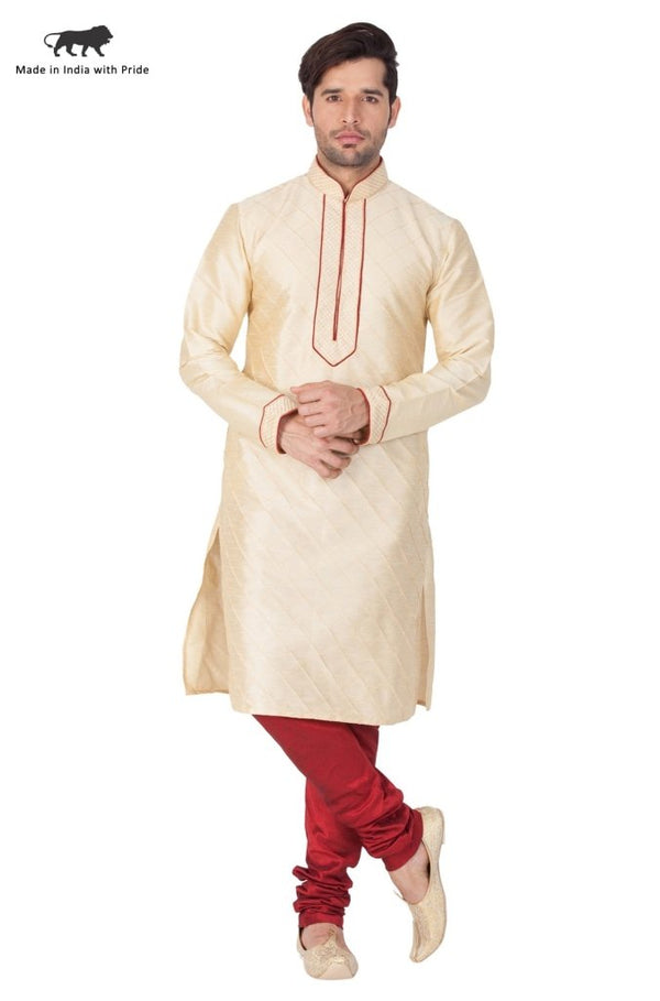 Men's Gold Cotton Silk Blend Kurta and Pyjama Set - Vastramay