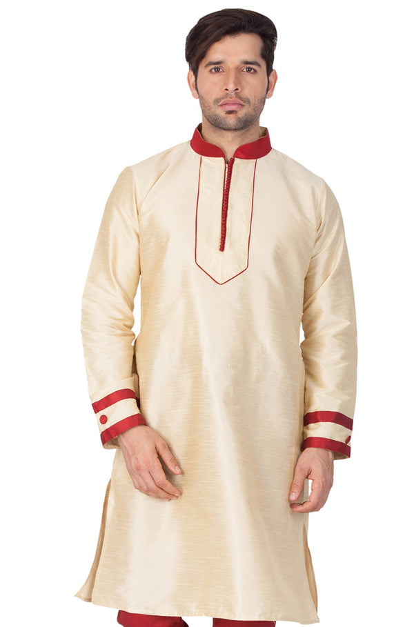 Men's Gold Cotton Silk Blend Kurta - Vastramay