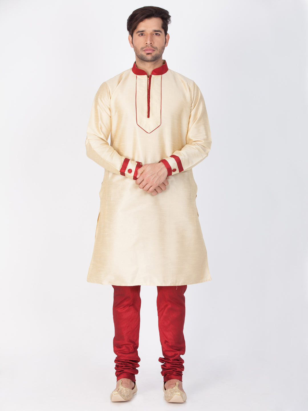 Men's Gold Cotton Silk Blend Kurta and Pyjama Set