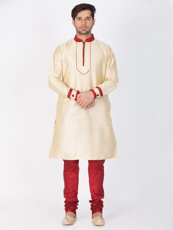 Men's Gold Cotton Silk Blend Kurta and Pyjama Set - Vastramay