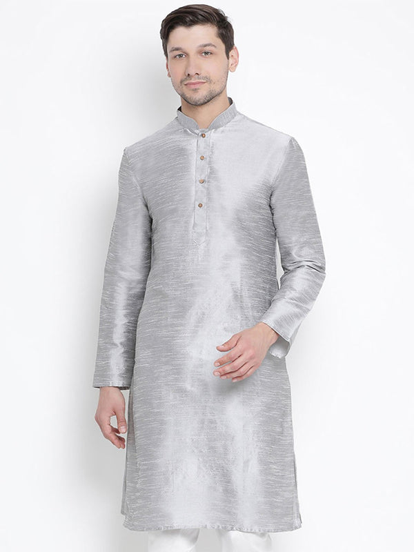 Men's Grey Cotton Silk Blend Kurta - Vastramay