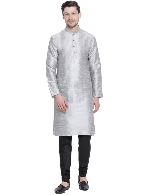 Men's Grey Cotton Silk Blend Kurta and Pyjama Set - Vastramay