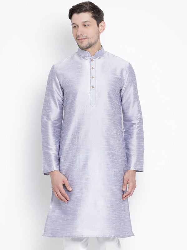 Jashvi Men's Light Blue Cotton Silk Blend Kurta