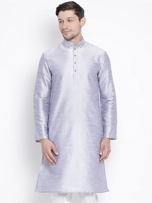 Men's Light Blue Cotton Silk Blend Kurta - Vastramay