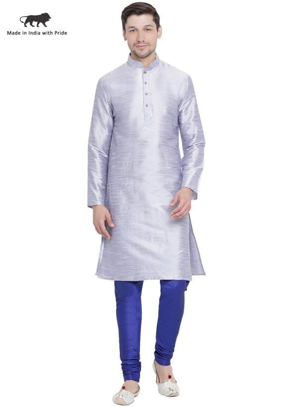 Men's Light Blue Cotton Silk Blend Kurta and Pyjama Set - Vastramay