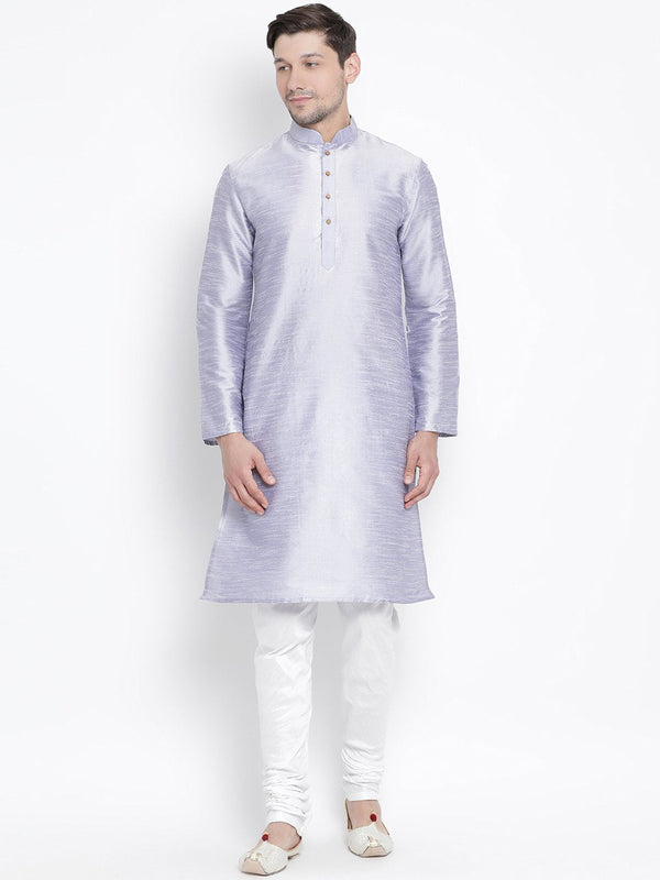 Men's Light Blue Cotton Silk Blend Kurta and Pyjama Set - Vastramay