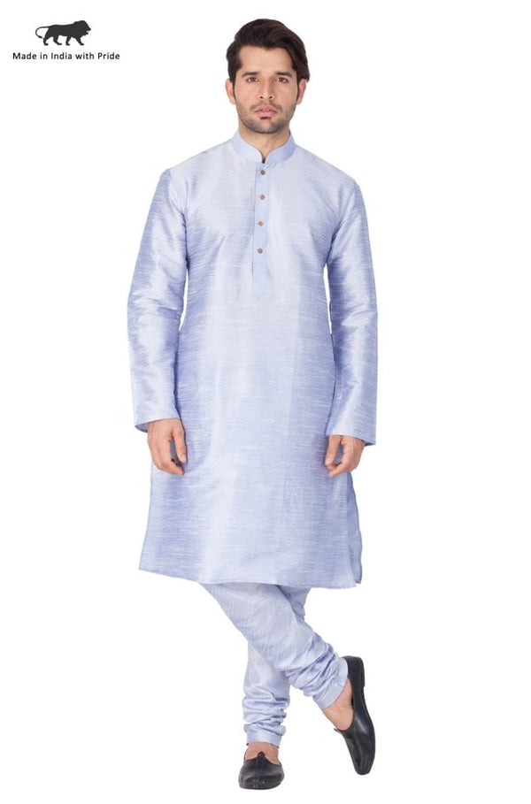 Men's Light Blue Cotton Silk Blend Kurta and Pyjama Set - Vastramay