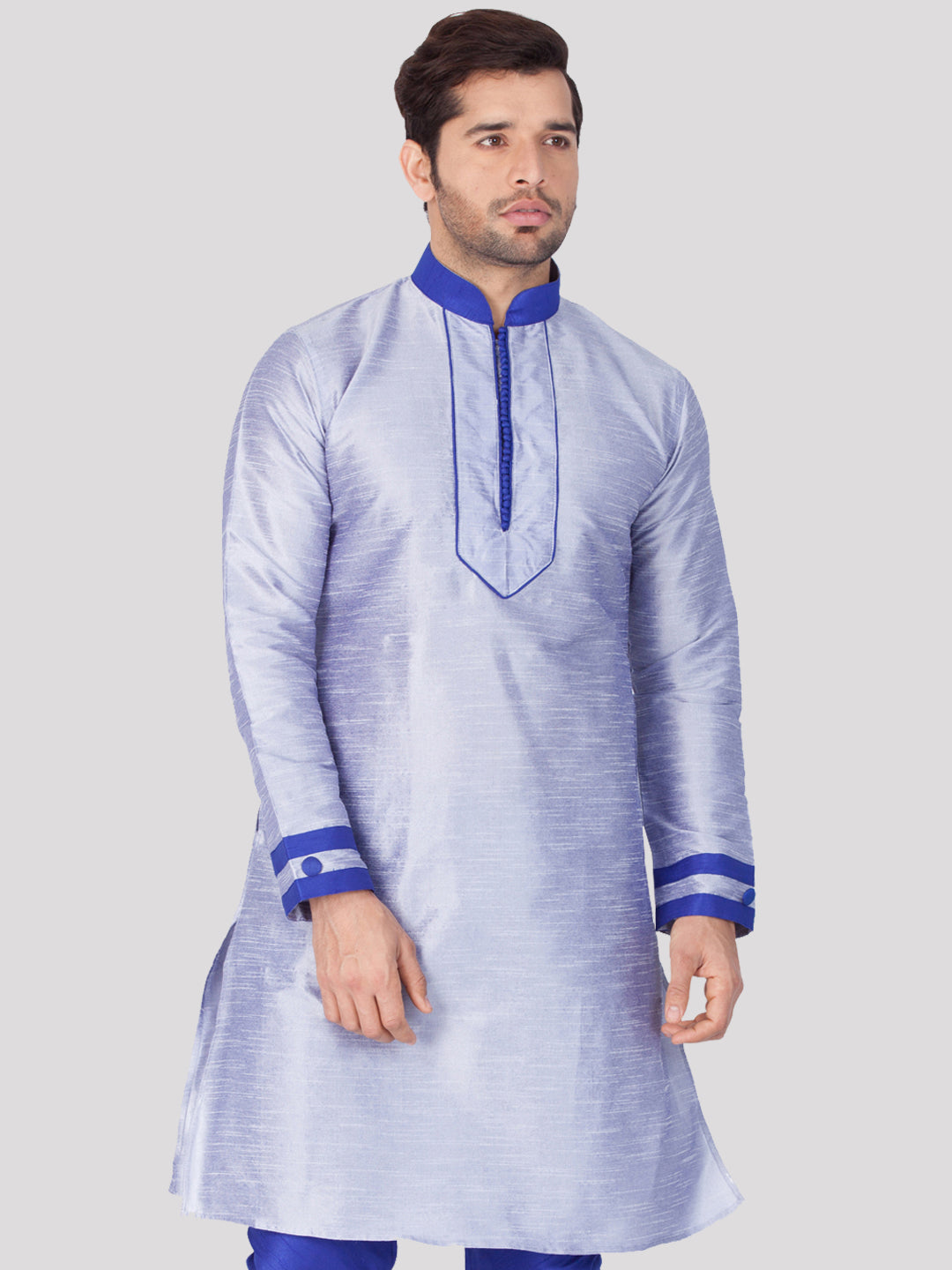 Men's Light Blue Cotton Silk Blend Kurta