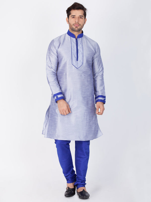 Jashvi Men's Light Blue Cotton Silk Blend Kurta and Pyjama Set