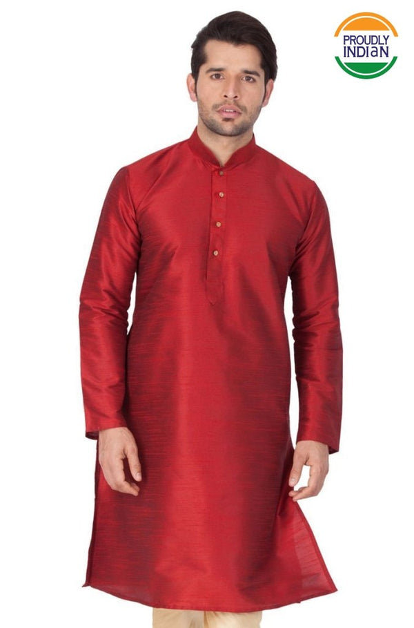 Men's Maroon Silk Blend Kurta - Vastramay