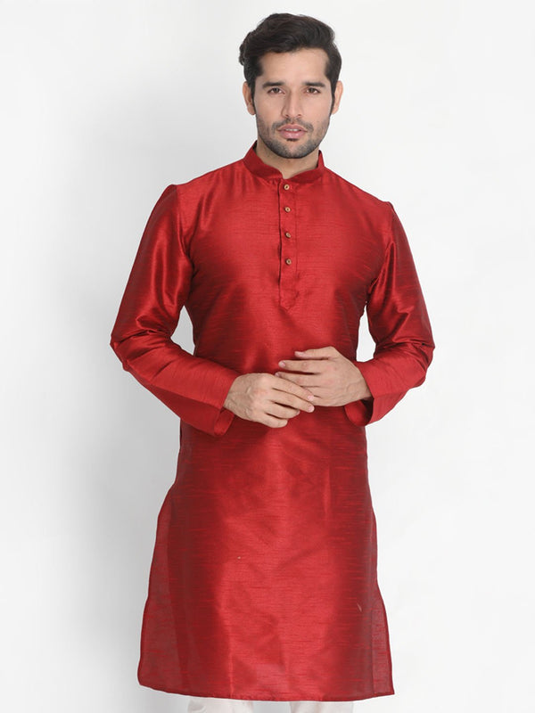 Men's Maroon Cotton Silk Blend Kurta - Vastramay