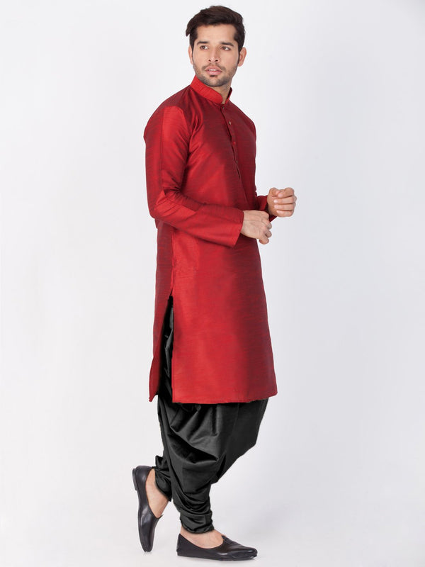 Men's Maroon Cotton Silk Blend Kurta and Dhoti Pant Set - Vastramay