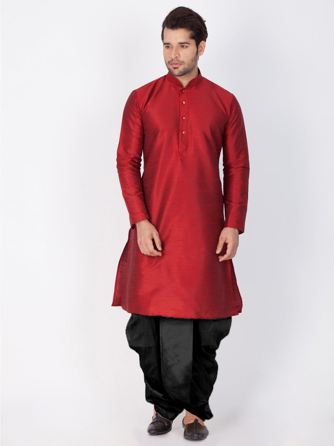 Men's Maroon Cotton Silk Blend Kurta and Dhoti Pant Set