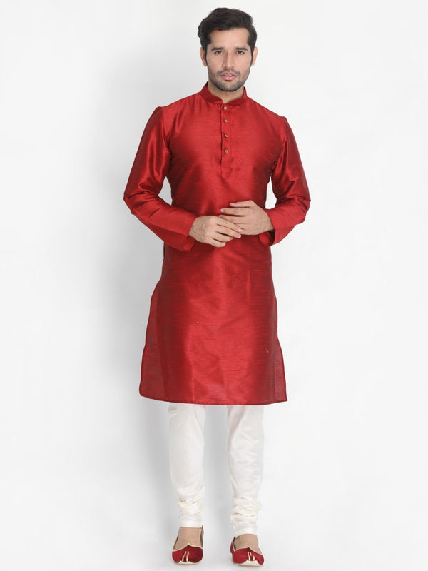 Men's Maroon Silk Blend Kurta and Pyjama Set - Vastramay