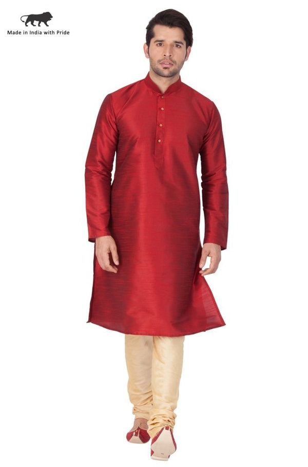 Men's Maroon Silk Blend Kurta and Pyjama Set - Vastramay