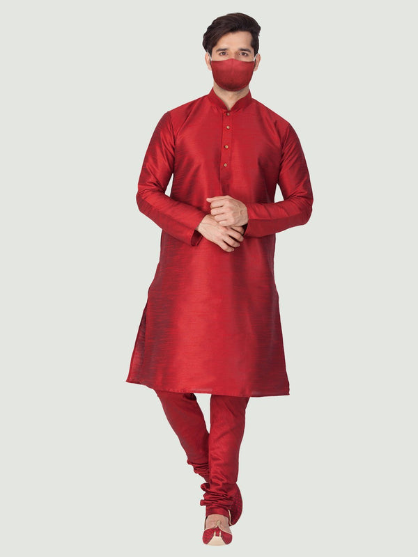 Men's Maroon Silk Blend Kurta and Pyjama Set - Vastramay