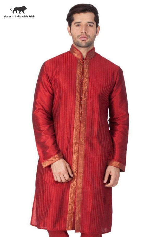 Men's Maroon Cotton Silk Blend Kurta - Vastramay