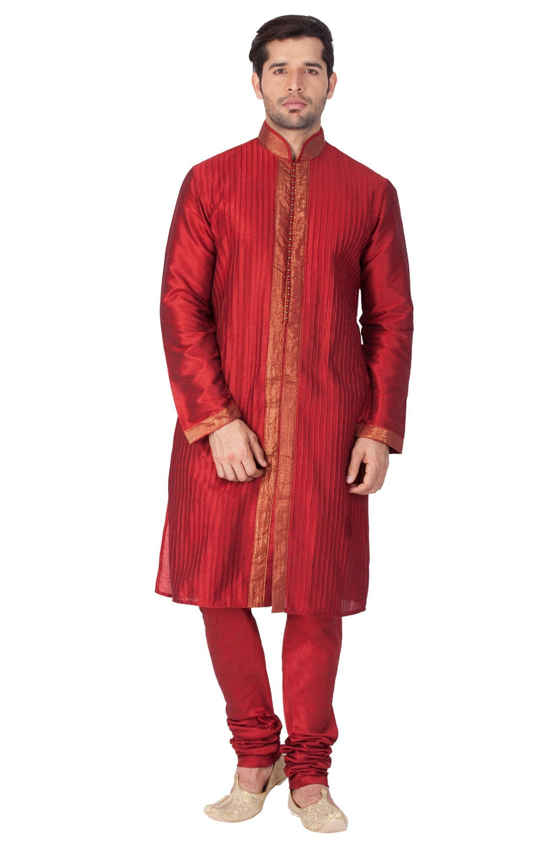 Men's Maroon Cotton Silk Blend Kurta and Pyjama Set