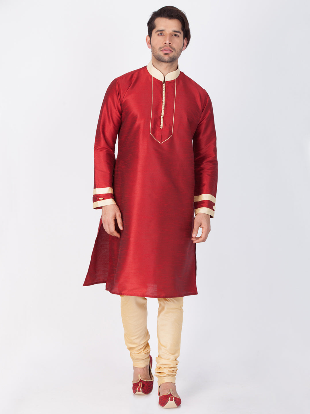 Men's Maroon Cotton Silk Blend Kurta and Pyjama Set