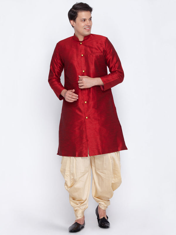 Jashvi Men's Maroon Silk Blend Sherwani Set