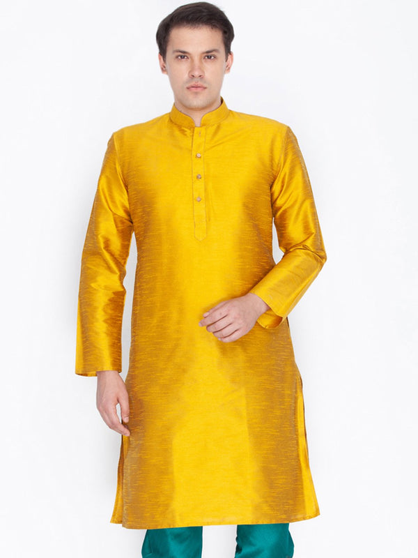 Men's Gold Cotton Silk Blend Kurta - Vastramay