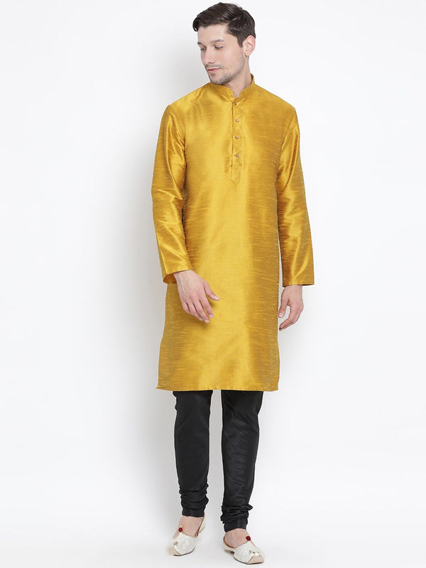 Men's Yellow Cotton Silk Blend Kurta and Pyjama Set - Vastramay