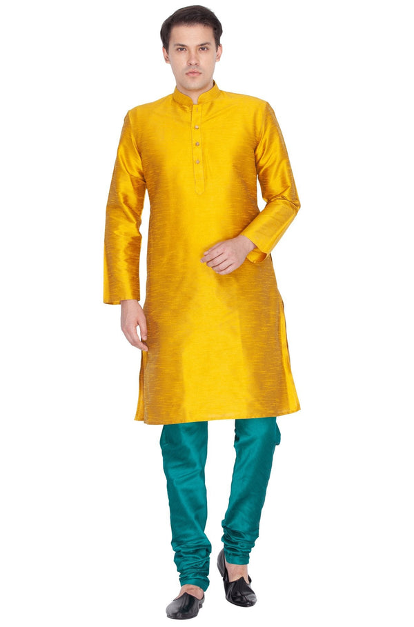 Men's Gold Cotton Silk Blend Kurta and Pyjama Set - Vastramay